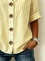 Vertical Stripe Stand Collar Three Quarter Sleeve Loose H-Line Cotton Linen Blend Casual Shirt