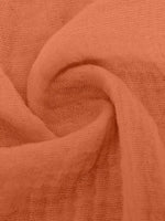 Orange Textured V-Neck Long Sleeve Top & Wide Leg Cropped Pants Two Piece Matching Linen Set For Women