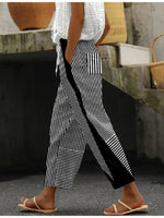 Black Striped H-Line Loose Baggy Casual Long Pants For Spring & Fall