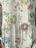 Vintage Floral V-Neck Three-Quarter Sleeve Peplum Tunic Top