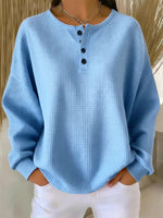 Solid Waffle Knit Henley Neck Long Sleeve Top