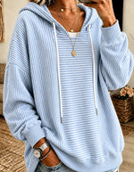 Stripe Blue Loose Fit Striped Pullover Casual Hoodie