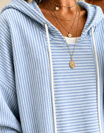 Stripe Blue Loose Fit Striped Pullover Casual Hoodie