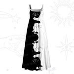 Yin Yang Cat Lover Wide Strap Flowy Maxi Dress