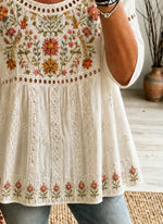 Vintage Crew Neck Half Sleeve Floral Printing Regular Micro-Elasticity Loose Blouse For Women