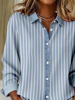 Women Abstract Casual Shirt Shirt Collar Long Sleeve Buckle Top