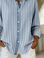 Women Abstract Casual Shirt Shirt Collar Long Sleeve Buckle Top