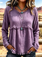 Vintage Plain Crew Neck Long Sleeve T-shirt