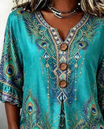 Women Floral Elegant Casual Blouse V Neck Half Sleeve Top