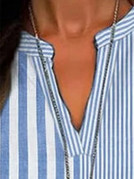 Women's Casual Striped Long Sleeve Notch Collar Loose Fit Shirt