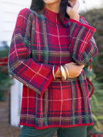 Retro Red Check Round Neck Long Sleeve Sweater