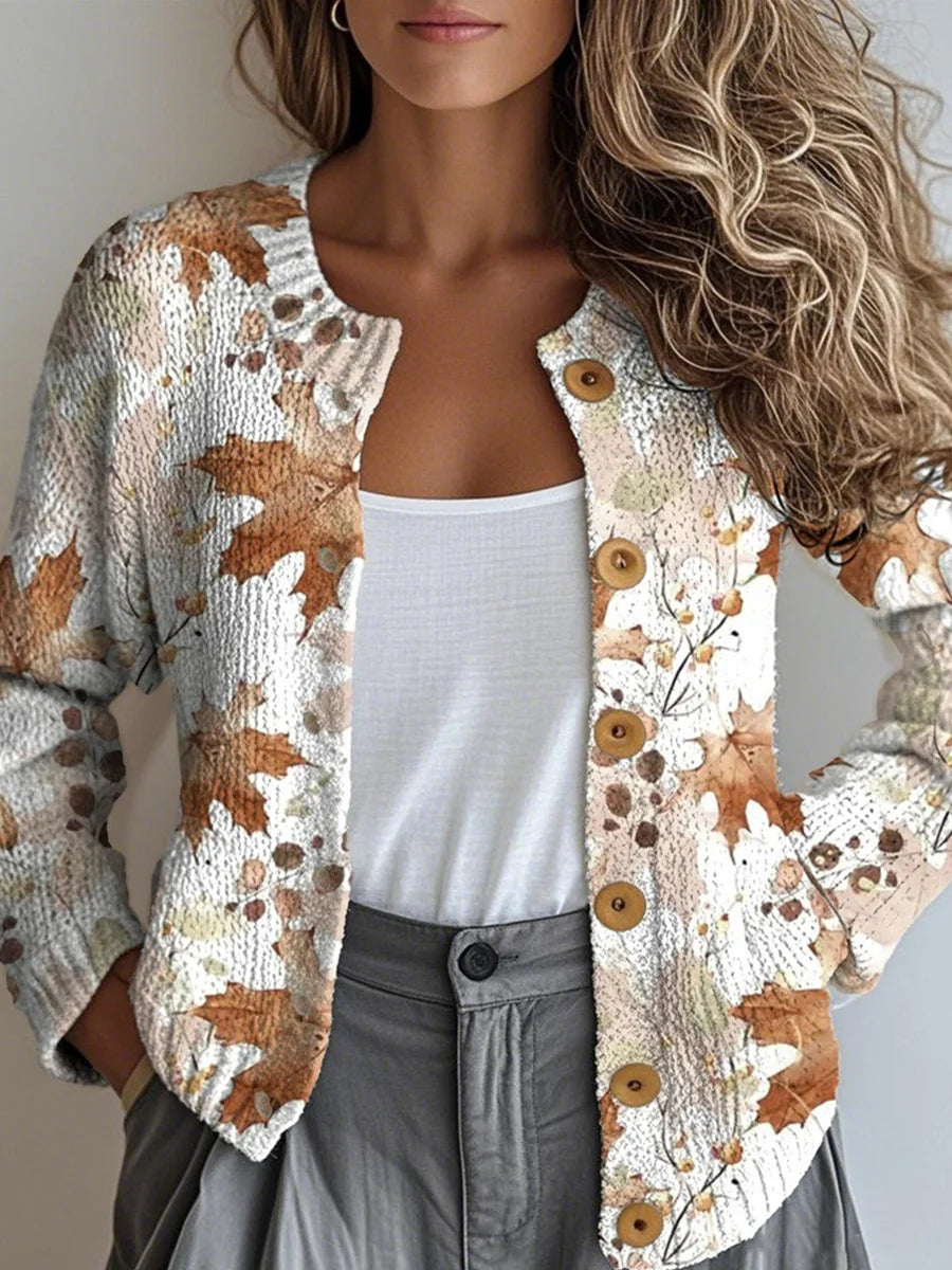 Retro Maple Leaf Long Sleeve Cardigan