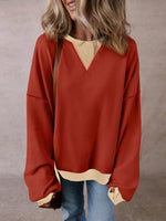 Red Clay Color Block Patch Drop Shoulder Oversized Sweatshirt