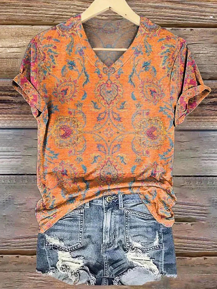 Stunning Orange V-neck Short Sleeve Top