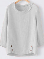 Casual Three Quarter Sleeve Buttoned Blouse