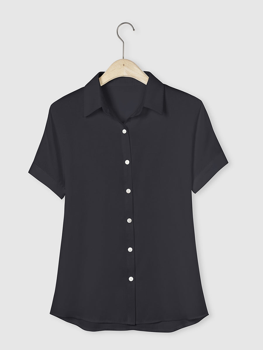 Solid Casual Stand Collar Short Sleeve Shirt