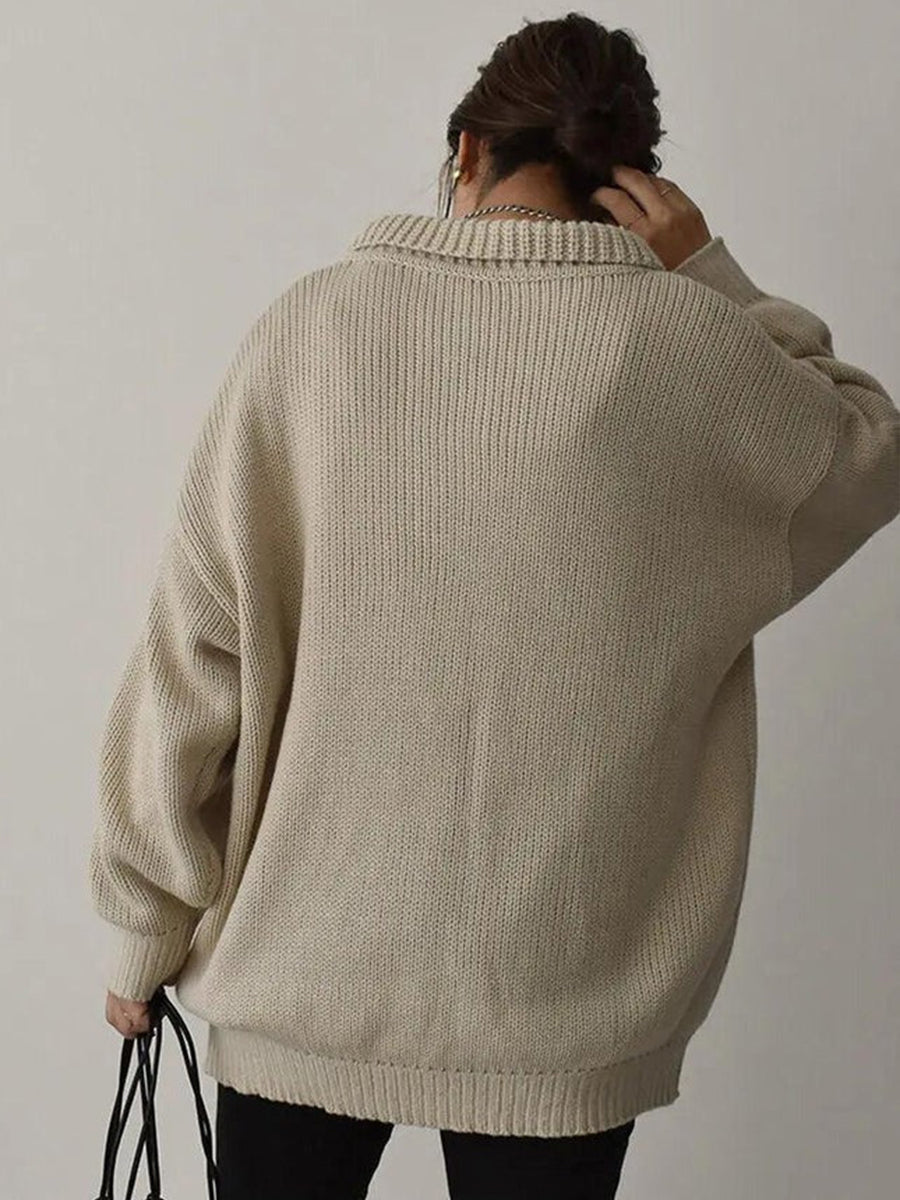 Comfy Plain Long Sleeve V-Neck Sweater