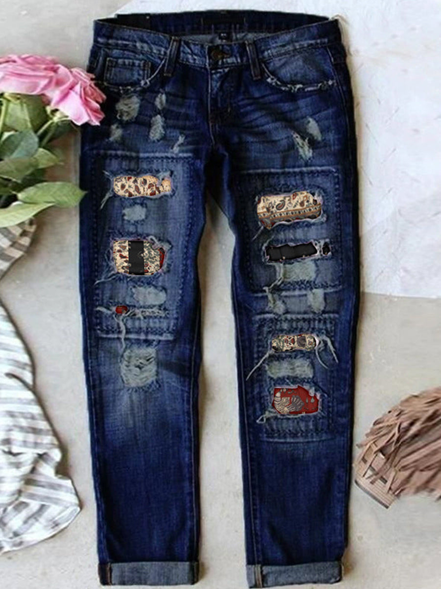 Stretch Ripped Frayed Raw Hem Distressed Jeans