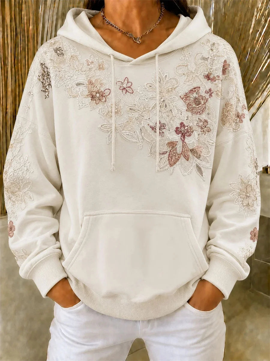 Casual Hooded Floral Long Sleeve Sweatshirt