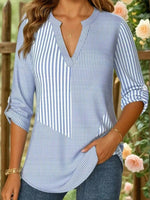 Breezy V-Neck Striped Print Top