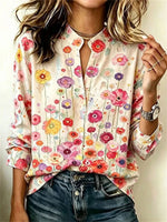 Vintage Floral Print Long Sleeve Blouse