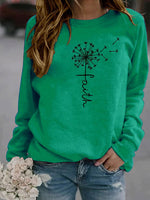 Green Casual Graphic Tops Round Neck Long Sleeve Floral Printed Sweatshirt