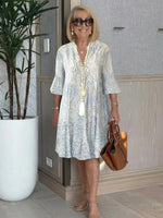 Vintage Print 3/4 Sleeve Mini Dress