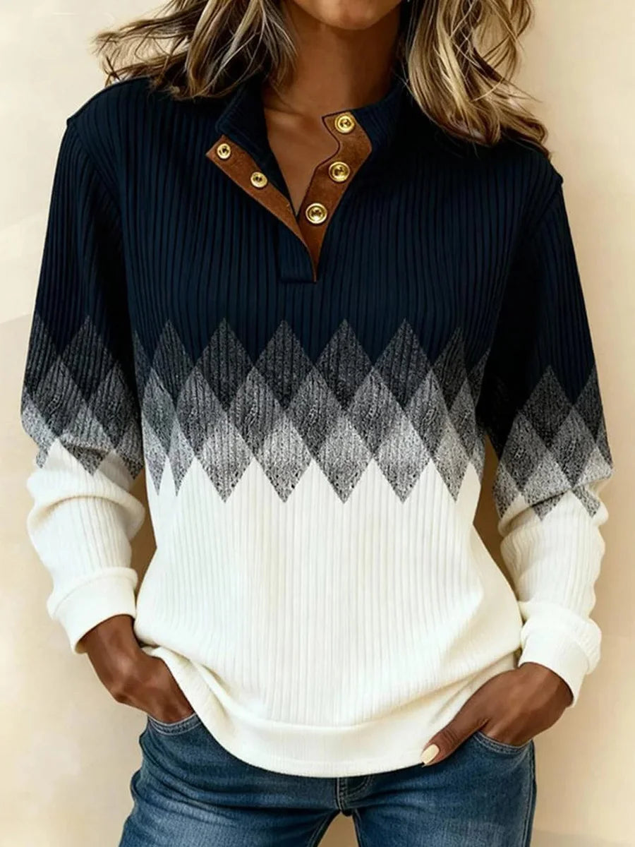 Stylish White Color Block Long Sleeve Sweater