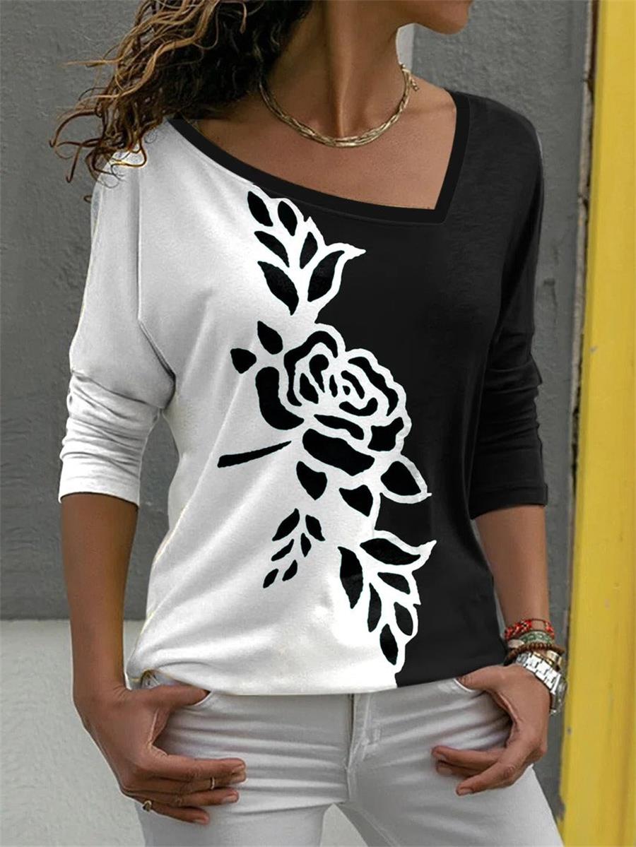 Multicolor Casual Graphic Tops V Neck Floral Printed Long Sleeve Blouse