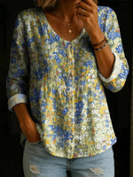Charming Floral Print Long Sleeve Button Down Top