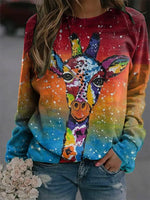 Multi Casual Round Neck Long Sleeve Zebra Printed Sweatshirts