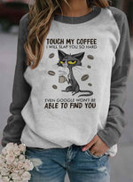 Women Cat Printed Round Neck Sweatshirt