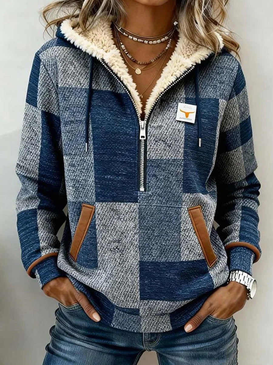 Blue Fleece Lined Color Block Long Sleeve Sweatshirt