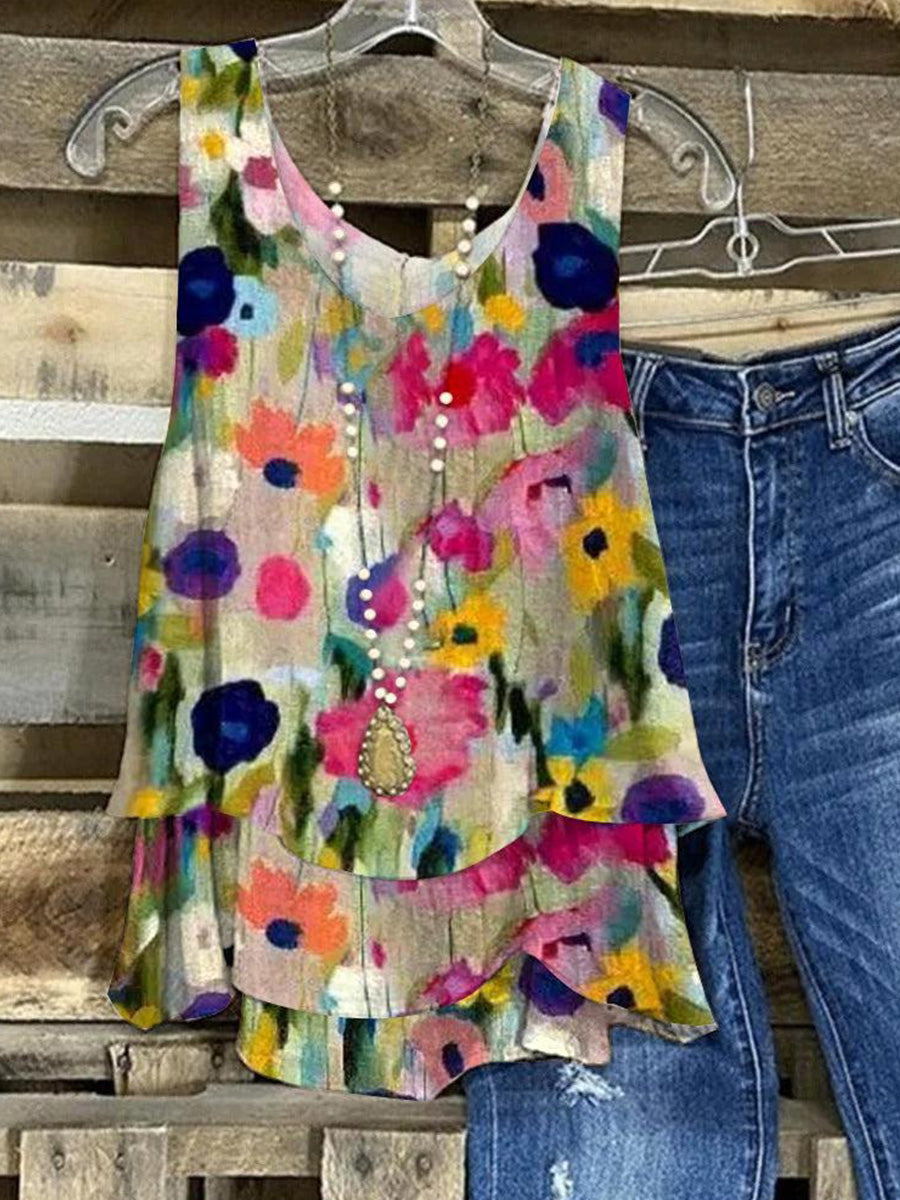 Romantic Floral Print Sleeveless Top