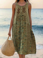 Casual Vintage Round Neck Sleeveless Dress