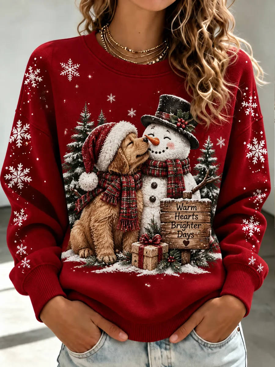 Vintage Christmas Snowman Crew Neck Long Sleeve Sweatshirt