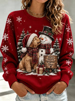 Vintage Christmas Snowman Crew Neck Long Sleeve Sweatshirt