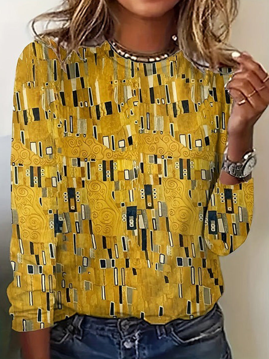 Yellow Vintage Abstract Print Blouse