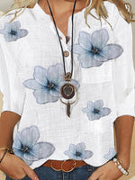 Women's Floral Print Button-Front Casual 3/4 Sleeve Blouse