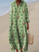 Green Floral Print V-Neck Maxi Dress