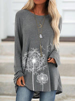 Casual Crew Neck Floral Print Long Sleeve Blouse