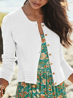 Casual Plain Cardigan Long sleeve Crew Neck Sweater Coat