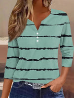 Green Vintage Striped V Neck Blouse