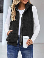 Black Casual Zipper Solid Warm Jacket