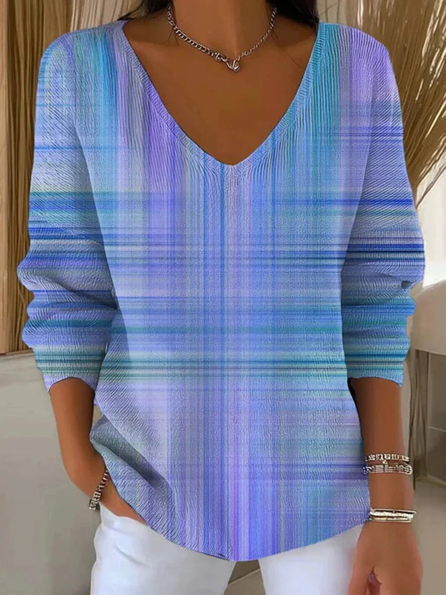Casual Gradient V-neck Long Sleeve Sweater