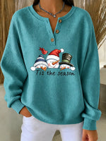 Vintage Christmas Snowman Henley Collar Long Sleeve Sweatshirt