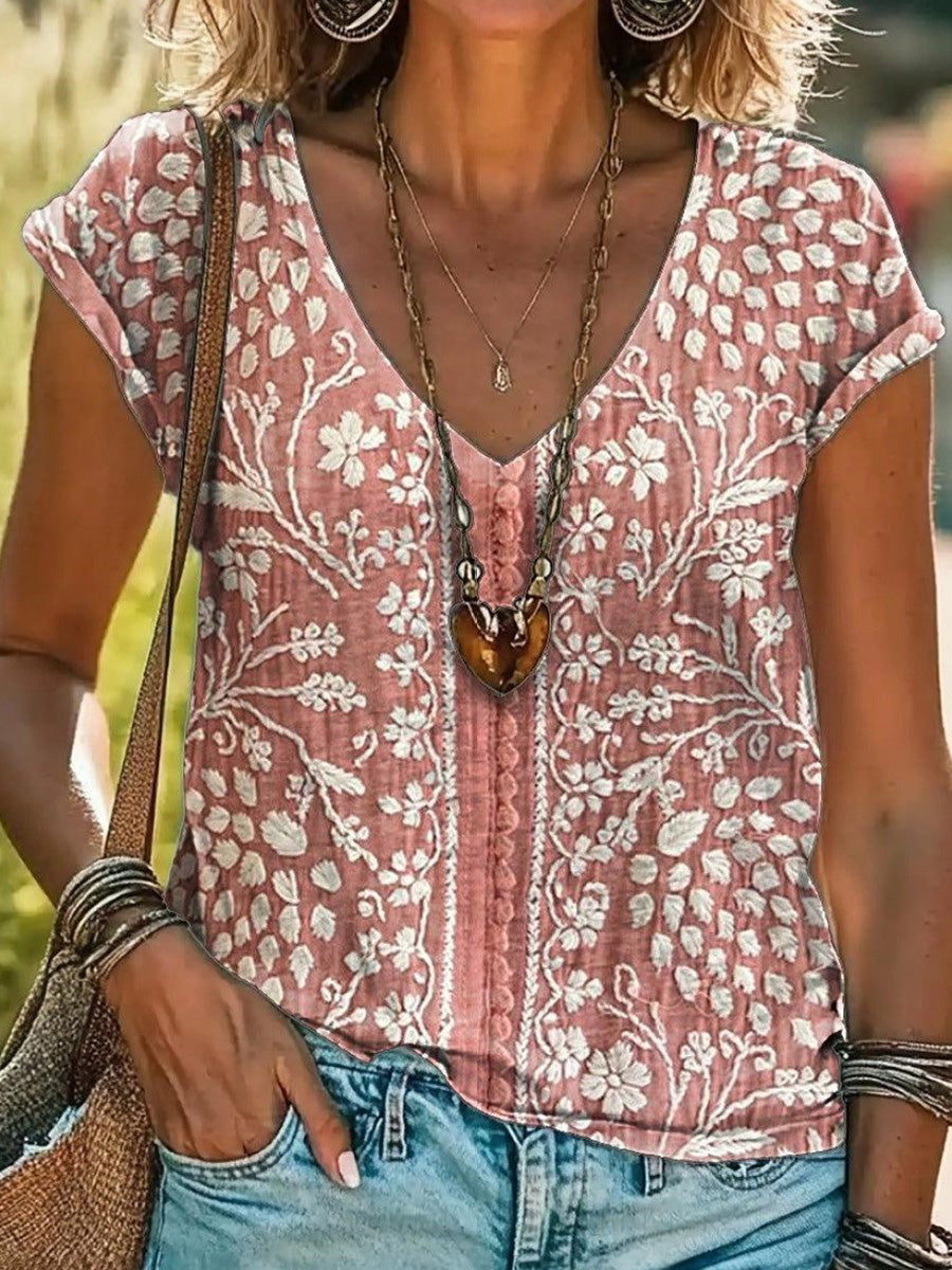Chic V-Neck Short Sleeve Top