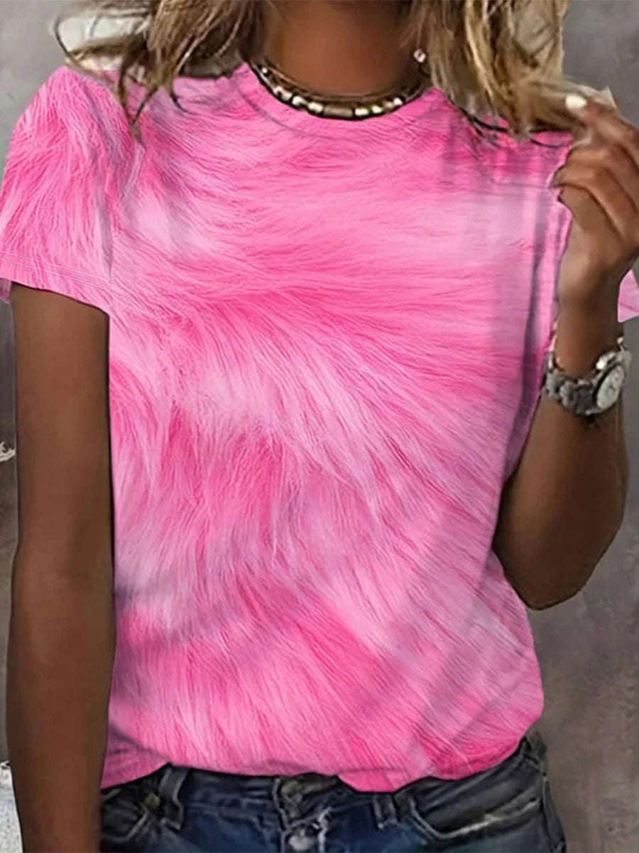 Vintage Casual Round Neck Short Sleeve Pink T-Shirt
