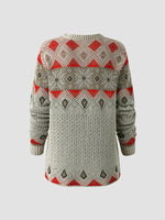 Apricot Casual Tops Round Neck Long Sleeve Geometric Printed Sweater