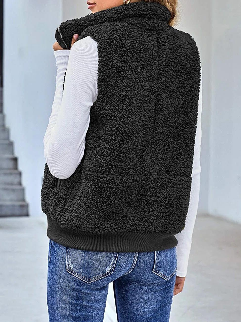 Black Casual Zipper Solid Warm Jacket
